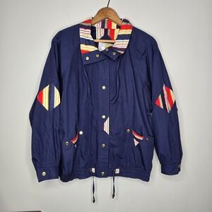 Vintage 80s 90s Colorblock Windbreaker Jacket Navy Nautical Geometric Size S